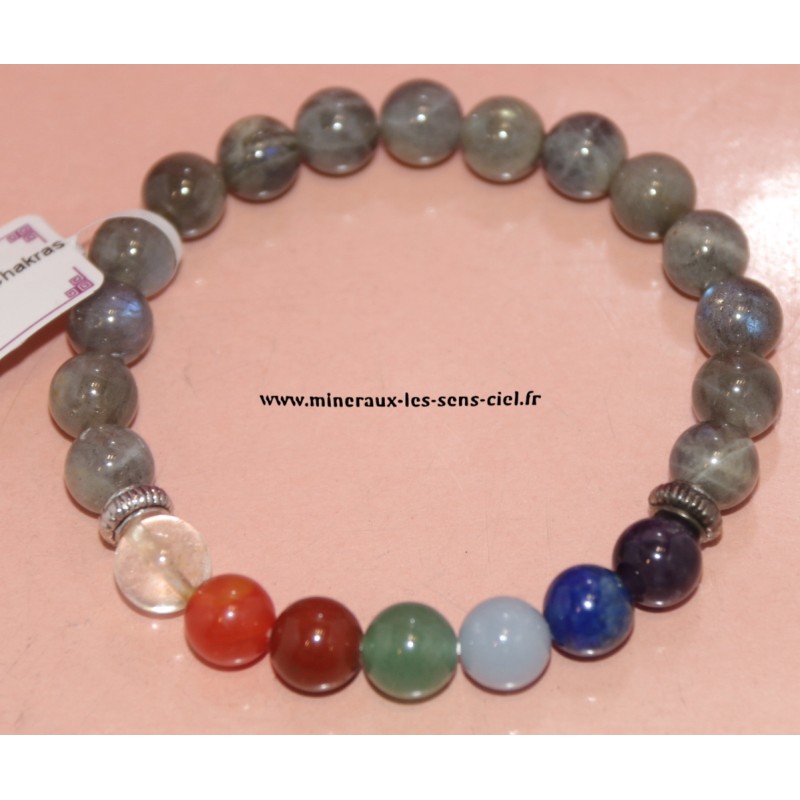 bracelet boules 8mm labradorite et 7 chakras