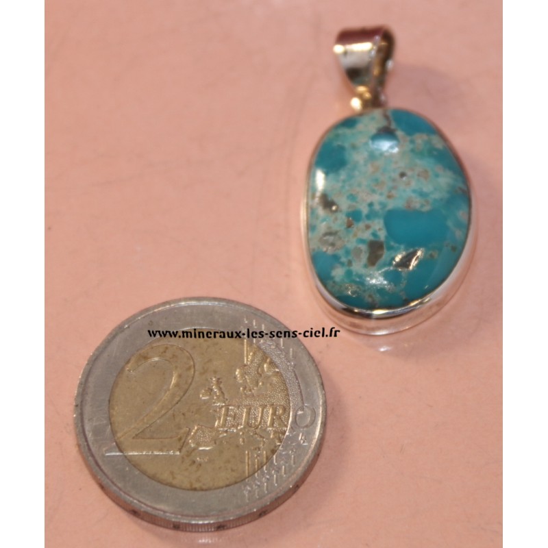 pendentif turquoise poli sur argent