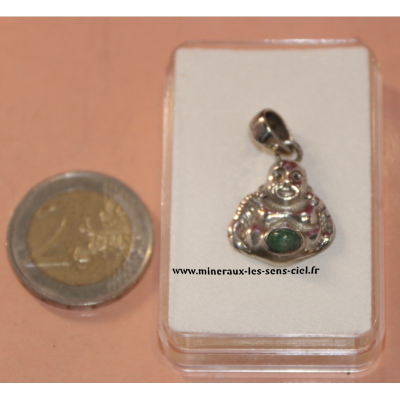 pendentif bouddha argent avec pierre émeraude