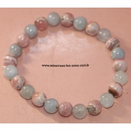 Bracelet Boules 8mm Rhodochrosite et Aigue Marine