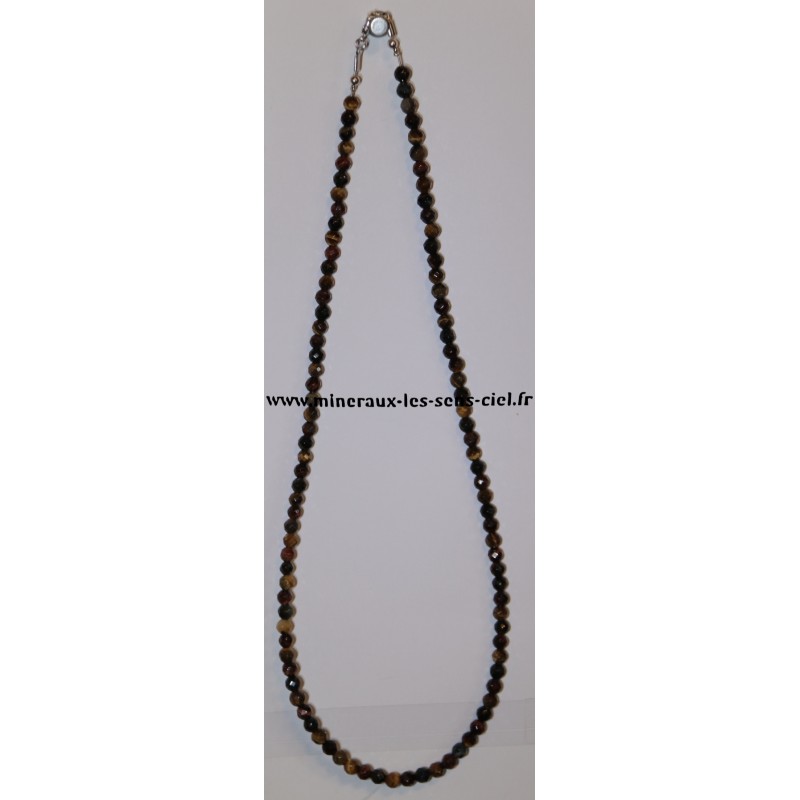 Collier Boules 6mm Facetter - 3 oeils - Tigre - Faucon - Taureau - 64cm