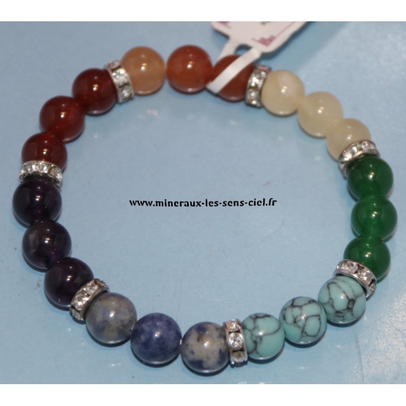 Bracelet Boules 8mm pierres 7 chakras