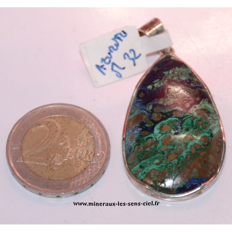 pendentif argent pierre azurite malachite