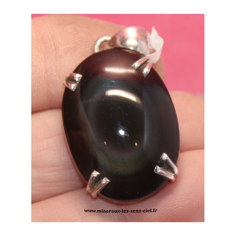 pendentif pierre obsidienne oeil celeste sur argent