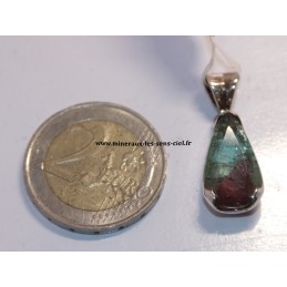 pendentif pierre tourmaline melon d'eau monter sur argent