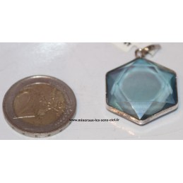 pendentif pierre aqua aura en étoile de salomon sur argent