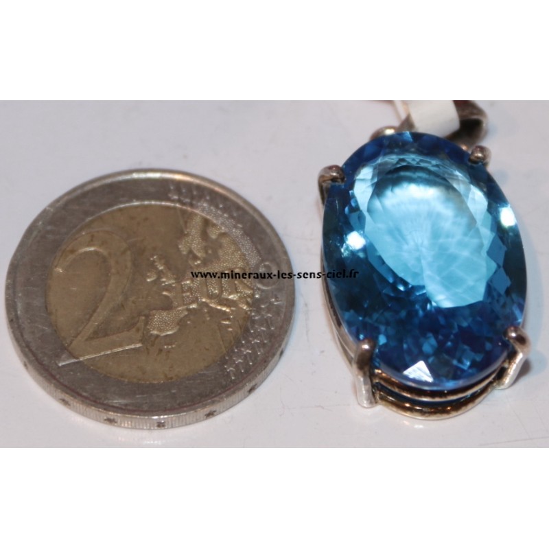 pendentif pierre topaze bleue sur argent