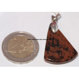 pendentif pierre obsidienne acajou bélière. en argent