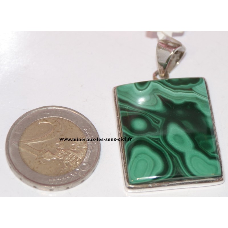 pendentif argent pierre malachite du Congo