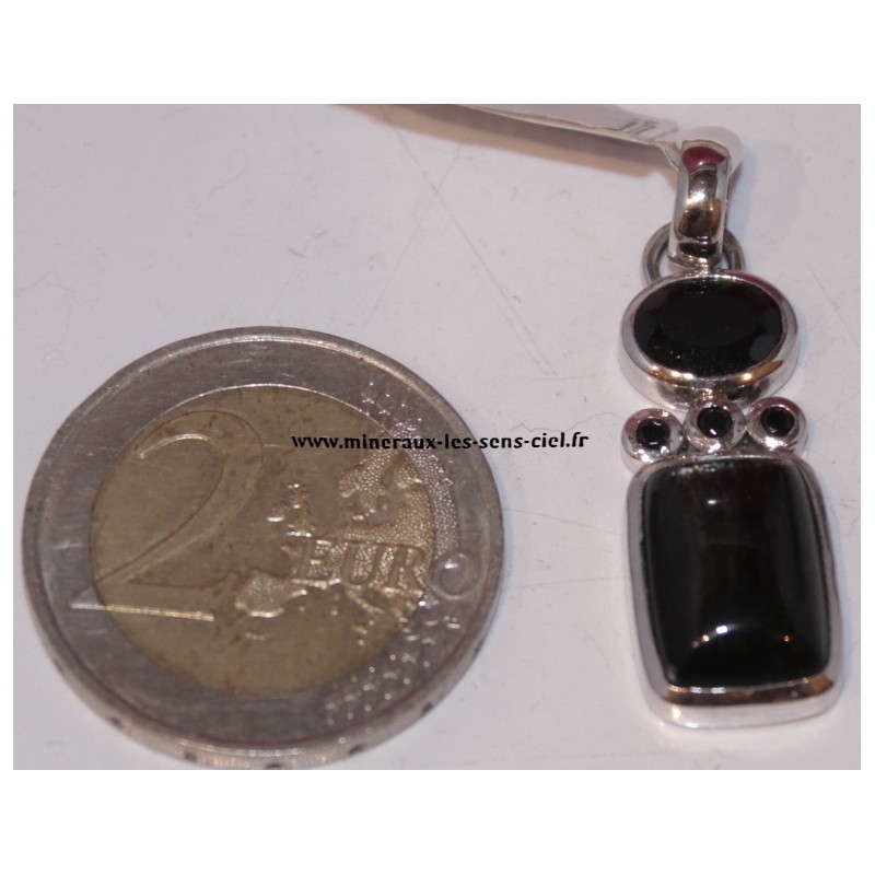 pendentif en argent obsidienne doré et spinelle noire